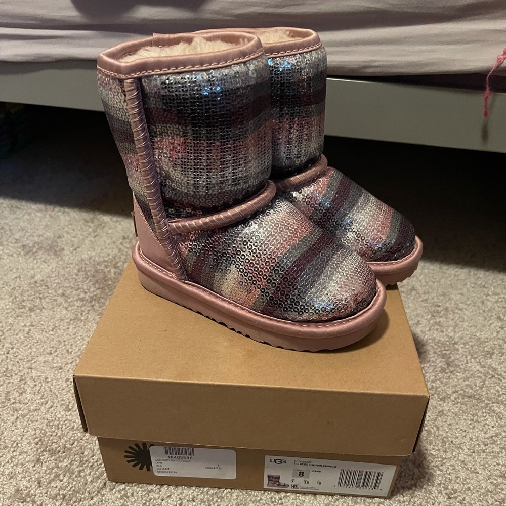 UGG Kids Pink and Silver Sequin Boots